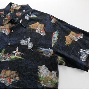 Harley Davidson Mens L Hawaiian Shirt Viscose AOP Motorcycle 40s Knucklehead WLA